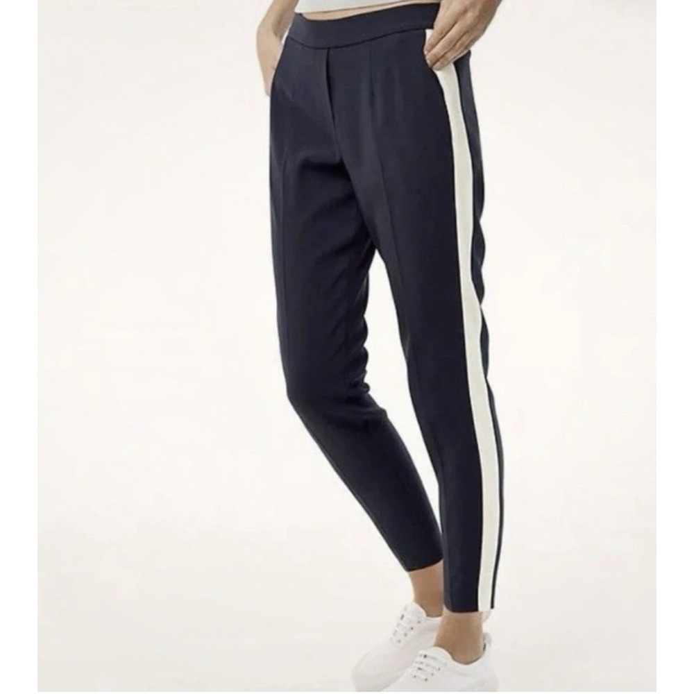 Aritzia Babaton Pants Slim Ankle Tuxedo Trouser Black Cream Side Stripes